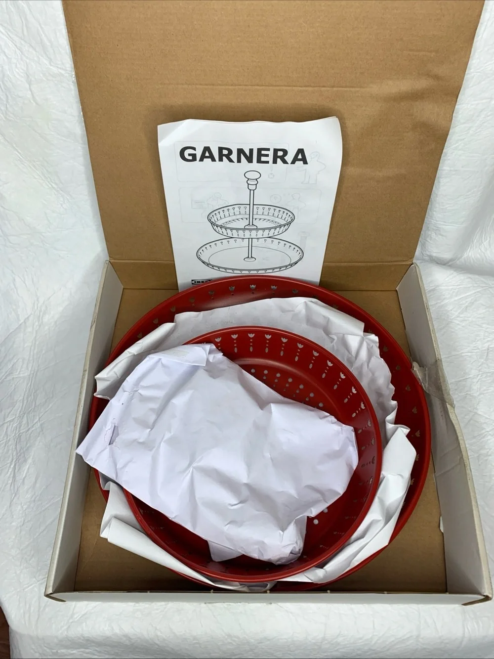 IKEA GARNERA Steel Serving Stand 2 Tiers Red Spring Tulips Design 11.5 & 13